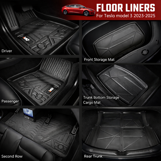 Voltique™ All-Weather Floor Mats – Model 3 (2024–2026) 6-Piece Set