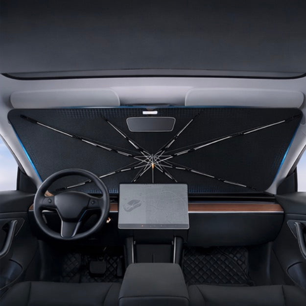 Voltique™ Foldable Windshield Sunshade for Tesla Model 3 & Model Y (2020–2024) – Heat Blocking, Custom Fit