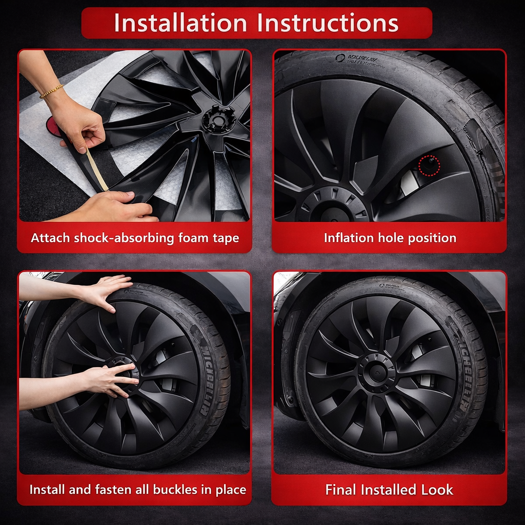 Voltique™ Uberturbine Wheel Covers – Model 3 / Model Y 18" Matte Black (Set of 4)
