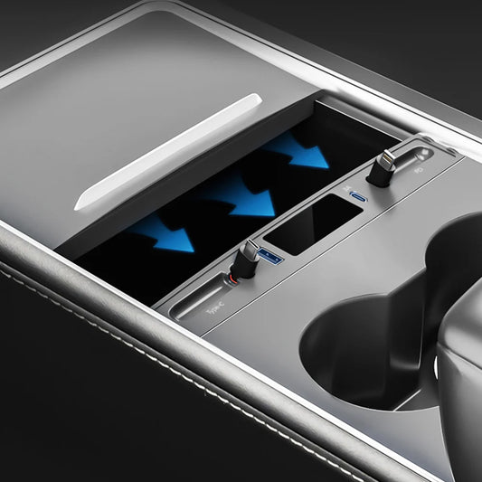Voltique™ Retractable USB Charging Dock for Tesla Model 3 & Model Y (2020–2024) – Fast Charging, Clean OEM Look