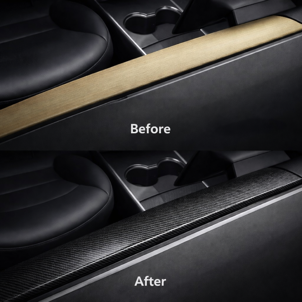 Voltique™ Carbon Fiber Dashboard Trim – Model 3 / Model Y (2-Piece)